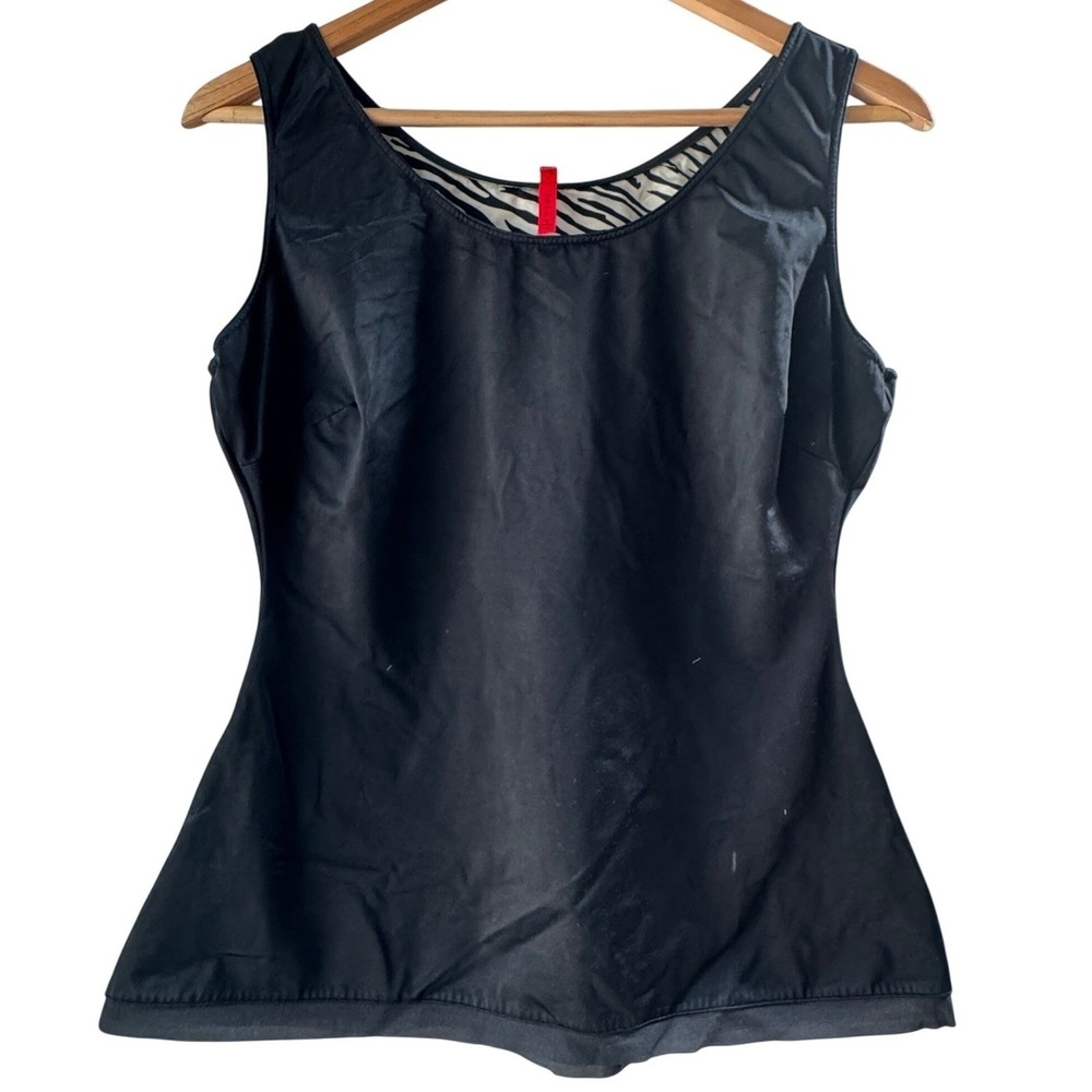 SPANX Slimplicity Scoop Neck Shapewear Cami 1X Black Zebra Lining Compression